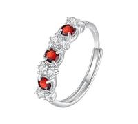 WLLDDDIU Round Brilliant Cut Natural Gemstone Silver Half Eternity Ring for Women Birthstone Cz Simulated Diamond Ring Adjustable Anniversary Promise Wedding Band for Her Ruby