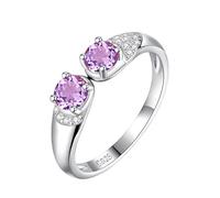 WLLDDDIU Round Cut Natural Gemstone Engagement Ring for Women 925 Sterling Silver Birthstone Rings Adjustable Anniversary Cz Simulated Diamond Band for Her Amethyst