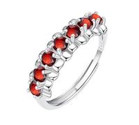 WLLDDDIU Round Cut Natural Gemstone Stackable Half Eternity Ring for Women 925 Sterling Silver Birthstone Ring Adjustable Promise Wedding Anniversary Band for Her Ruby