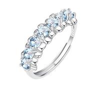 WLLDDDIU Round Cut Natural Gemstone Stackable Half Eternity Ring for Women 925 Sterling Silver Birthstone Ring Adjustable Promise Wedding Anniversary Band for Her Topaz