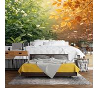 WLLDDDIU Self Adhesive Wall Mural Wallpaper, Spring Fall Contrast Leaves Floral Nature Wallpaper Peel and Stick Waterproof Removable Vinyl Film for Kitchen Living Room Bedroom Nursery 365X254Cm(144X