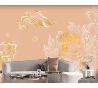 WLLDDDIU Self Adhesive Wallpaper, Chinese Style Hand Painted Lotus Goldfish Wallpaper Peel and Stick Art Mural Large Non Woven Wallcoverings Home Decor for Living Room Bedroom 121X91Cm(48X36inch)