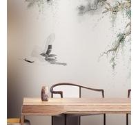 WLLDDDIU Self Adhesive Wallpaper, Chinese Style Ink Wash Crane Pine Tree Wallpaper Peel and Stick Detachable Contact Paper Mural Vinyl Wall Decor for Living Room Bedroom 343X256Cm(135X101inch)