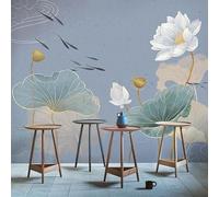 WLLDDDIU Self Adhesive Wallpaper, Classical Chinese Style Lotus Flower Peel and Stick Wallpaper Large Hand Painted Self Adhesive Wall Mural for Living Room Bedroom Home Decor 441X315Cm(173X124inch)
