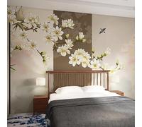 WLLDDDIU Self Adhesive Wallpaper, Modern Aesthetic Blooming Magnolia Flowers Hand Painted Mural Peel and Stick 3D Flower Bird Art Wallcovering for Living Room Bedroom Home Decor 365X254Cm(144X100inc
