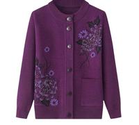 HGJH Senior Ladies Classic Rhinestone Printing Cardigan Middle-Aged and Elderly Knitted Cardigan Old Lady Casual Top Grandma Wear Coat Spring Autumn Mother Wear Warm Sweater,Purple,L