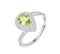 WLLDDDIU Silver Birthstone Rings for Women Pear Cut Natural Gemstone Solitaire Halo Promise Ring Teardrop infinity Band Adjustable Anniversary Cz Simulated Diamond Band for Her Peridot