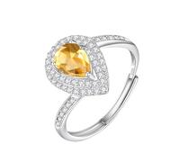 WLLDDDIU Silver Birthstone Rings for Women Pear Cut Natural Gemstone Solitaire Halo Promise Ring Teardrop infinity Band Adjustable Anniversary Cz Simulated Diamond Band for Her Citrine