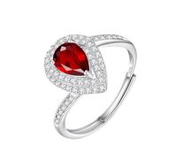 WLLDDDIU Silver Birthstone Rings for Women Pear Cut Natural Gemstone Solitaire Halo Promise Ring Teardrop infinity Band Adjustable Anniversary Cz Simulated Diamond Band for Her Ruby