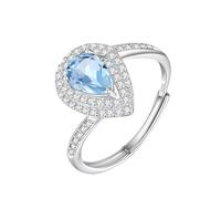 WLLDDDIU Silver Birthstone Rings for Women Pear Cut Natural Gemstone Solitaire Halo Promise Ring Teardrop infinity Band Adjustable Anniversary Cz Simulated Diamond Band for Her Topaz