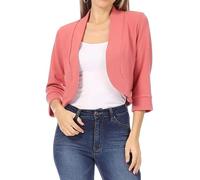 WLLDDDIU Slim Fit Cropped Blazer for Women 3/4 Sleeve Shawl Collar Bolero Shrug Open Front Elegant Shoulder Jacket for Work Party Daily Wear Rose Pink S