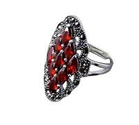 WLLDDDIU Sterling Silver Rings For Women, 925 Sterling Silver Ring Unique Gorgeous Garnet Retro Gothic Exaggerated Dark Open Adjustable Bands Jewellery Gifts For Boy Girl Men Womens