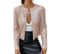 WLLDDDIU Summer Cardigan, Ladies Festive Bolero, Elegant Shiny Sequin Bolero for Women Sparkle Short Tops Long Sleeves Cardigan Open Front Blazer Jacket Evening Party Cover Ups Rose Gold M