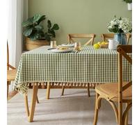 WLLDDDIU Tablecloth, Tassel Tablecloths Rectanglar, Simple Green Check Cotton Linen Table Cloth Washable Outdoor indoor Dust Proof Decoration Table Cover for Garden Picnic Party Cafe 140 * 140Cm