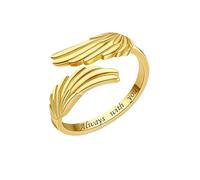 WLLDDDIU Thoughtful Present for Mom, 925 Sterling Silver Angel Wing Ring Adjustable Open Thumb Ring for Women Elegant Memorial Jewelry for Mom Wife on Birthday Anniversary Christmas Gold