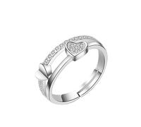 WLLDDDIU Thoughtful Present for Mom, 925 Sterling Silver Double Heart Zircon Ring Adjustable Open Band Trendy Love Promise Ring Jewellery for Mum Wife Girlfriend