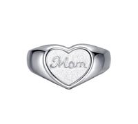 WLLDDDIU Thoughtful Present for Mom, 925 Sterling Silver Heart Ring Engraved Mom Stylish Signet Ring Adjustable Open Band Jewelry for Birthday Anniversary Thanksgiving Silver
