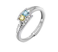 WLLDDDIU Thoughtful Present for Mom From Daughter, 925 Sterling Silver Birthstone Ring for Women Cubic Zirconia Eternity Ring Adjustable Open Band Jewellery for Birthday Thanksgiving