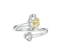 WLLDDDIU Thoughtful Present for Mom, Two Tone Mum & Child Love Heart Ring Womens Sterling Silver Cz Ring Adjustable Open Band Jewelry for Mother Grandma From Daughter Son Mother and Daughter