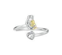 WLLDDDIU Thoughtful Present for Mom, Two Tone Mum & Child Love Heart Ring Womens Sterling Silver Cz Ring Adjustable Open Band Jewelry for Mother Grandma From Daughter Son Mother and Son