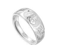 WLLDDDIU Vintage 999 Sterling Silver Fu Character Ring Adjustable Handmade Dragon Phoenix Engraved Band Traditional Chinese Lucky Blessing Jewelry, Thoughtful Present for Mom Grandma Wife