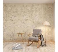 WLLDDDIU Vintage Chinoiserie Peel and Stick Wallpaper, Beige Watercolour Floral Tree & Peacock Wall Mural Removable Self Adhesive Wallpaper for Living Room Bedroom Home Decor 180×120Cm(71×47inch)