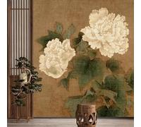 WLLDDDIU Vintage White Peony Floral Peel and Stick Wallpaper, Large Botanical Flower Removable Self Adhesive Wallpaper Traditional Chinese Art Print Wall Decor for Living Room Bedroom 280×180Cm(110