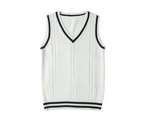 WLLDDDIU Waistcoat Women, Women's Cable Knit Sweater Vest Casual V Neck Sleeveless Knitted Tops Classic Jk Uniform Vest Early Spring Knitted Gilets Y2K Tank Top Waistcoats Preppy Streetwear
