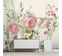 WLLDDDIU Watercolor Floral Wallpaper, Large Pink Rose and Greenery Oil Painting Mural 3D Self Ddhesive Removable Wallcoverings for Living Room Bedroom Home Decor 365X254Cm(144X100inch)