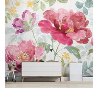 WLLDDDIU Watercolor Peony Floral Wallpaper, Pastoral Style Hand Drawn Painting Peel and Stick Wallpaper Self Adhesive Removable Contact Paper for Living Room Bedroom Home Decor 365X254Cm(144X100inch