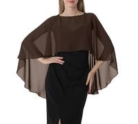 WLLDDDIU Women Chiffon Cape Shawl Lightweight Flowy Sheer Capelet Elegant Summer Shrug Cover Up for Weddings Proms Formal Evening Events Brown L
