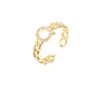 WLLDDDIU Women'S 925 Sterling Silver initial Open Adjustable Rings 14K Gold Plated Zircon Capital Alphabet Rings A-Z Letter Chain Link Finger Circlet Jewelry Gift for Wedding Gold Letter F