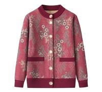 WLLDDDIU Womens Cardigan,Classic Thick Cardigan Sweater For Older Ladies Soft Warm Fleece Lined Knit Sweater Coat Elegant Floral Print Single Breasted Cardigan Autumn Winter Mother Wear Warm Sweater