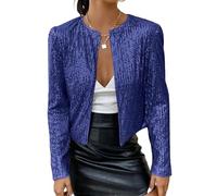 WLLDDDIU Women's Cardigans, Ladies Festive Bolero, Elegant Shiny Sequin Bolero for Women Sparkle Short Tops Long Sleeves Cardigan Open Front Blazer Jacket Evening Party Cover Ups Navy XL