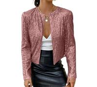 WLLDDDIU Women's Cardigans, Ladies Festive Bolero, Elegant Shiny Sequin Bolero for Women Sparkle Short Tops Long Sleeves Cardigan Open Front Blazer Jacket Evening Party Cover Ups Pink M