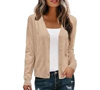 WLLDDDIU Women's Cropped Cardigans Sweaters Long Sleeve Button Down Lightweight Knitted Shrugs Top Casual Solid Color Bolero Jacket Elegant Fall Knitwear Outerwear Apricot M
