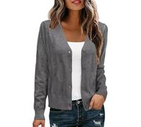 WLLDDDIU Women's Cropped Cardigans Sweaters Long Sleeve Button Down Lightweight Knitted Shrugs Top Casual Solid Color Bolero Jacket Elegant Fall Knitwear Outerwear Gray S