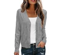 WLLDDDIU Women's Cropped Cardigans Sweaters Long Sleeve Button Down Lightweight Knitted Shrugs Top Casual Solid Color Bolero Jacket Elegant Fall Knitwear Outerwear Light Gray L