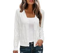 WLLDDDIU Women's Cropped Cardigans Sweaters Long Sleeve Button Down Lightweight Knitted Shrugs Top Casual Solid Color Bolero Jacket Elegant Fall Knitwear Outerwear White XXL