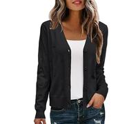 WLLDDDIU Women's Cropped Cardigans Sweaters Long Sleeve Button Down Lightweight Knitted Shrugs Top Casual Solid Color Bolero Jacket Elegant Fall Knitwear Outerwear Black M