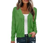 WLLDDDIU Women's Cropped Cardigans Sweaters Long Sleeve Button Down Lightweight Knitted Shrugs Top Casual Solid Color Bolero Jacket Elegant Fall Knitwear Outerwear Green L