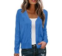 WLLDDDIU Women's Cropped Cardigans Sweaters Long Sleeve Button Down Lightweight Knitted Shrugs Top Casual Solid Color Bolero Jacket Elegant Fall Knitwear Outerwear Blue S