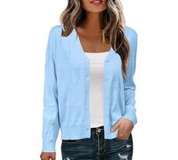 WLLDDDIU Women's Cropped Cardigans Sweaters Long Sleeve Button Down Lightweight Knitted Shrugs Top Casual Solid Color Bolero Jacket Elegant Fall Knitwear Outerwear Light Blue XL