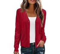 WLLDDDIU Women's Cropped Cardigans Sweaters Long Sleeve Button Down Lightweight Knitted Shrugs Top Casual Solid Color Bolero Jacket Elegant Fall Knitwear Outerwear Red XXL
