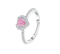 WLLDDDIU Women'S Heart Cut Natural Gemstone Ring 925 Sterling Silver Adjustable Band Cubic Zirconia Halo Promise Ring Jewelry Gift for Anniversary Birthday & Mother'S Day Pink Crystal