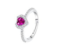 WLLDDDIU Women'S Heart Cut Natural Gemstone Ring 925 Sterling Silver Adjustable Band Cubic Zirconia Halo Promise Ring Jewelry Gift for Anniversary Birthday & Mother'S Day Ruby