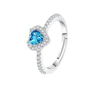 WLLDDDIU Women'S Heart Cut Natural Gemstone Ring 925 Sterling Silver Adjustable Band Cubic Zirconia Halo Promise Ring Jewelry Gift for Anniversary Birthday & Mother'S Day Blue Topaz