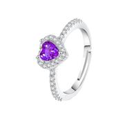 WLLDDDIU Women'S Heart Cut Natural Gemstone Ring 925 Sterling Silver Adjustable Band Cubic Zirconia Halo Promise Ring Jewelry Gift for Anniversary Birthday & Mother'S Day Amethyst