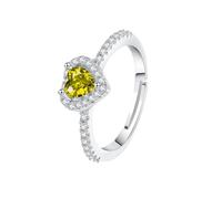 WLLDDDIU Women'S Heart Cut Natural Gemstone Ring 925 Sterling Silver Adjustable Band Cubic Zirconia Halo Promise Ring Jewelry Gift for Anniversary Birthday & Mother'S Day Olive Citrine