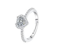 WLLDDDIU Women'S Heart Cut Natural Gemstone Ring 925 Sterling Silver Adjustable Band Cubic Zirconia Halo Promise Ring Jewelry Gift for Anniversary Birthday & Mother'S Day Cubic Zirconia